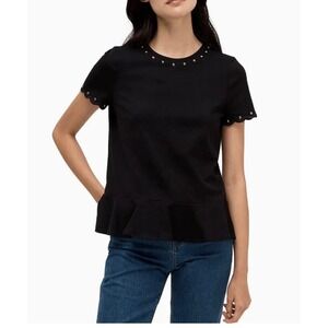 Minimalist Black Ruffled Top with Jeweled Collar  Kate Spade, Sz m